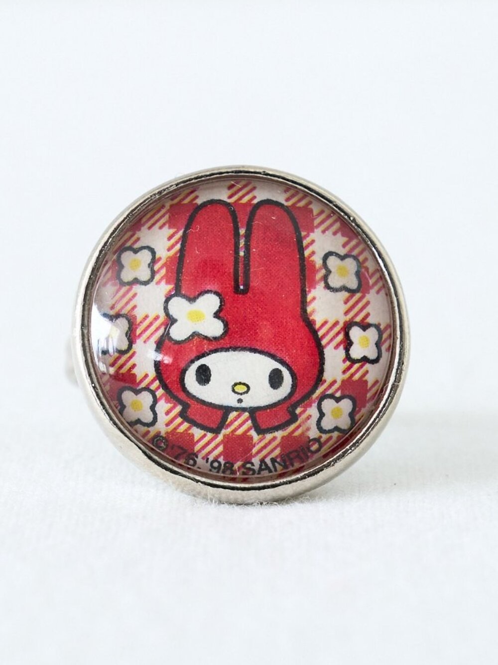 Vintage 1998 Sanrio MY MELODY Red Gingham Ring Adjustable Round Dome Hello Kitty